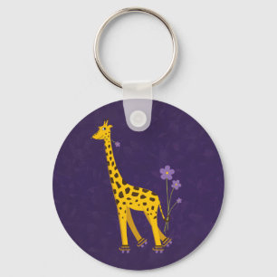 Chaveiro Funny Giraffe Roller Skating Purple Keychain