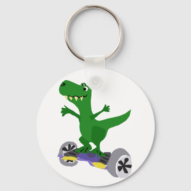 Chaveiro Funny Green T-Rex Dinosaur on Motorized Skateboard (Frente)