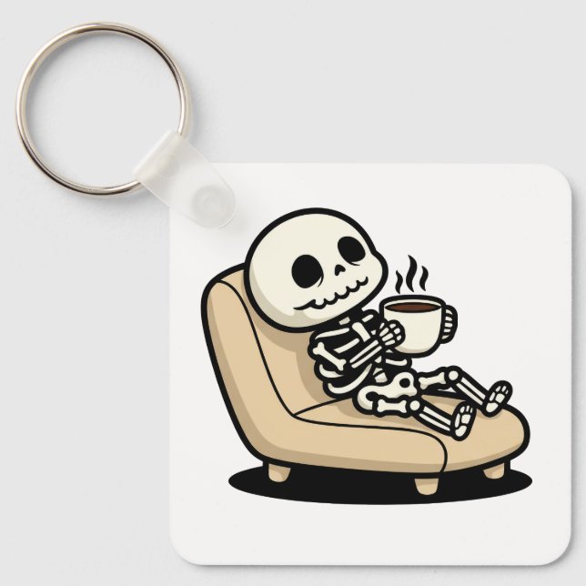 Chaveiro Funny Grim Reaper Drinking Coffee | "Dead Inside"  (Frente)