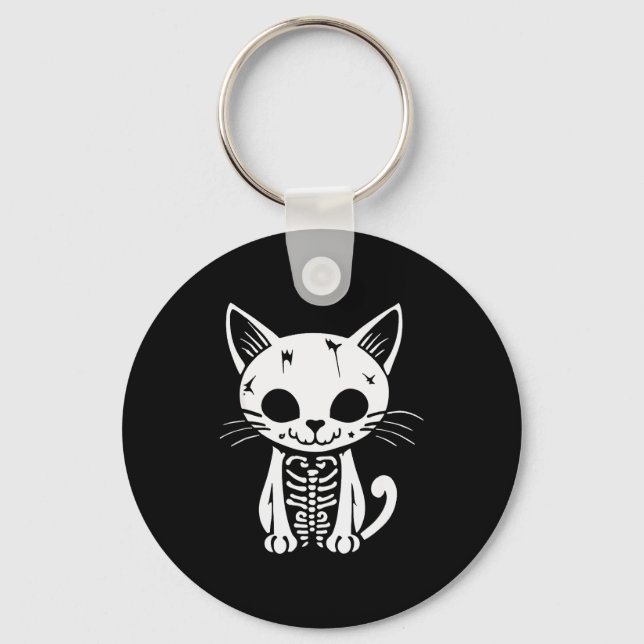 Chaveiro Funny Halloween Skeleton Cat Kitty Costume Skull C (Frente)