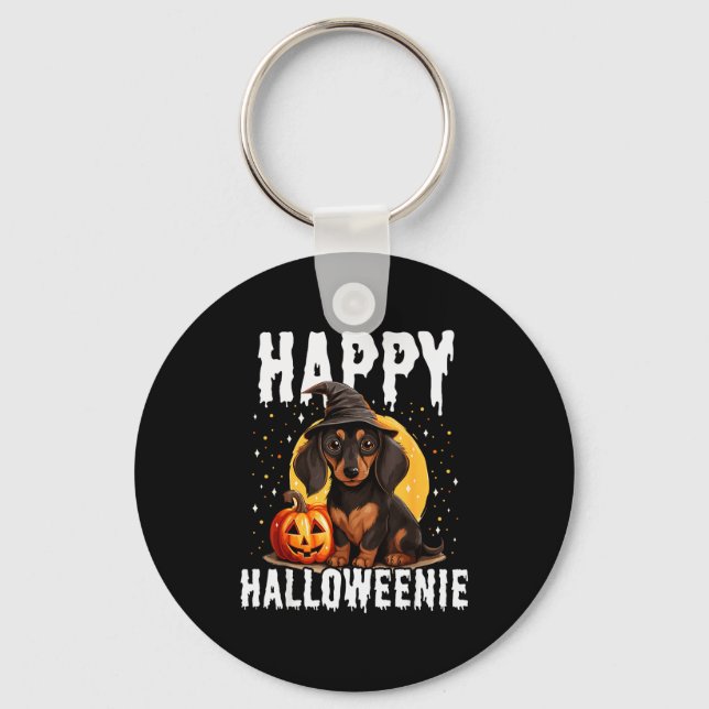 Chaveiro Funny Happy Halloweenie Halloween 2024 Weiner Dog  (Frente)
