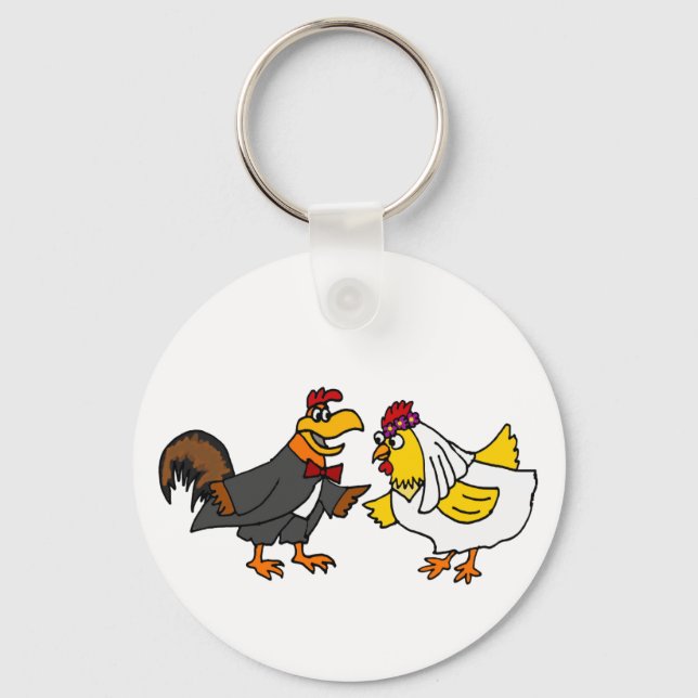 Chaveiro Funny Hen Bride e Rooster Groom Weding (Frente)