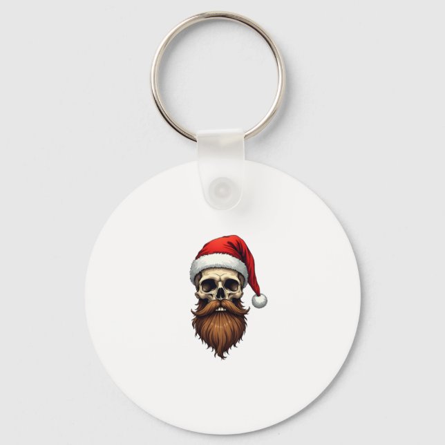 Chaveiro Funny Hipster Santa Skull Face With Hat Beard Chri (Frente)