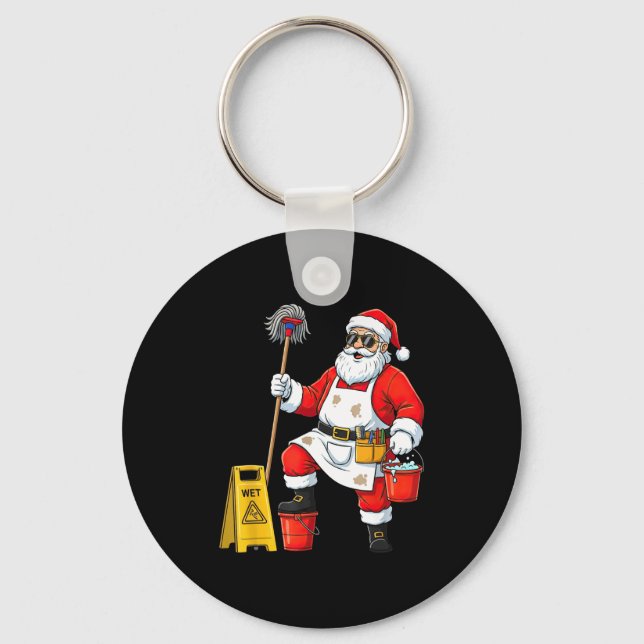 Chaveiro Funny Janitor Santa Christmas Graphic Cleaner Clea (Frente)
