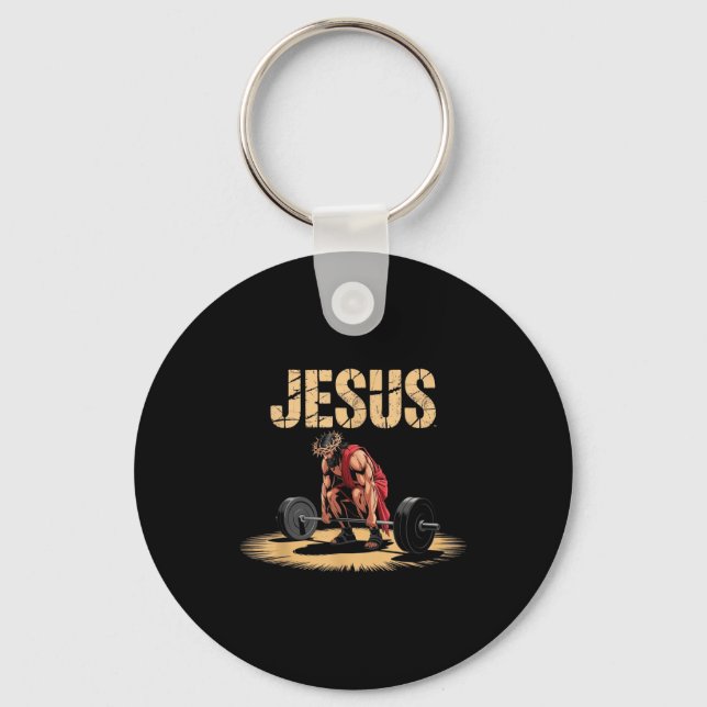 Chaveiro Funny Jesus Weightlifting Christian Gym Humor  (Frente)