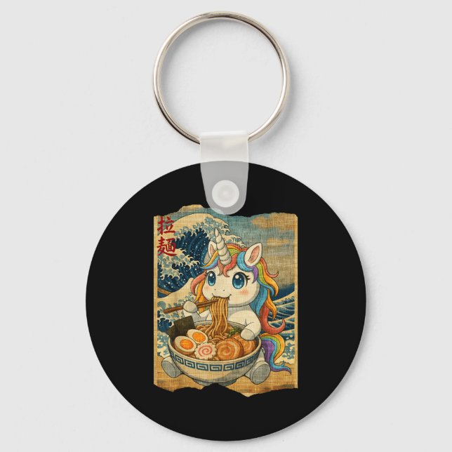 Chaveiro Funny Kawaii Unicorn Ramen Noodle Bowl Japanese Wa (Frente)