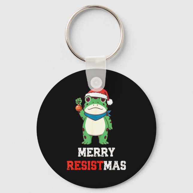 Chaveiro Funny Litical Frog Christmas Merry Resistmas 2025  (Frente)