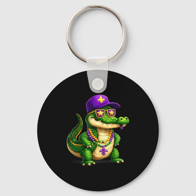 Chaveiro Funny Mardi Gras Alligator Beads Carnival Celebrat (Frente)