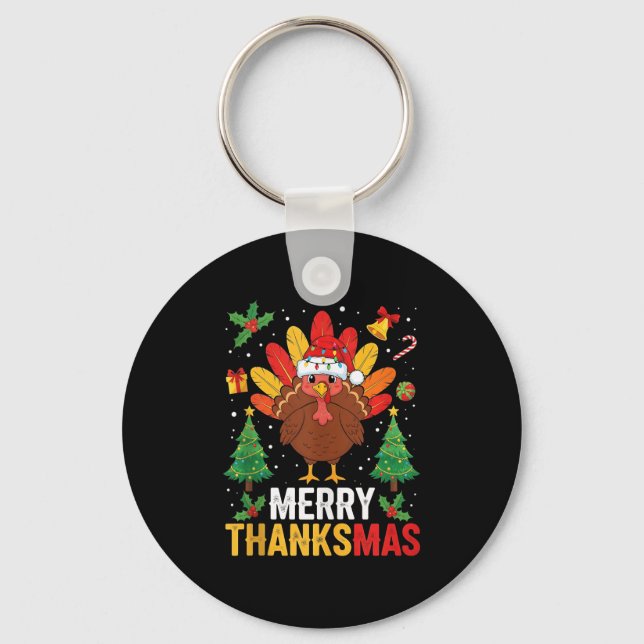 Chaveiro Funny Merry Thanksmas Happy Thanksgiving Santa Tur (Frente)