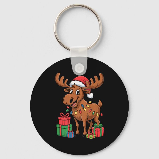 Chaveiro Funny Moose Santa Hat Animals Lovers Ugly Christma (Frente)