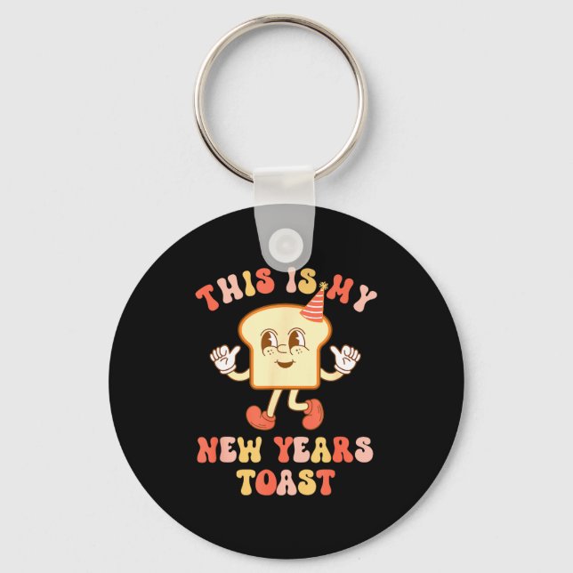 Chaveiro Funny New Year's Toast Bread Pun Retro Hipe  (Frente)