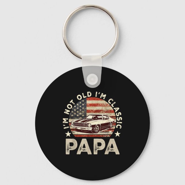 Chaveiro Funny Old Car Clic American Us Flag Mens Dad Papa  (Frente)