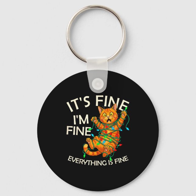 Chaveiro Funny Orange Cat Christmas Light It's Fine I'm Fin (Frente)