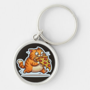 Chaveiro Funny Orange Cat Eating Pizza Graphic