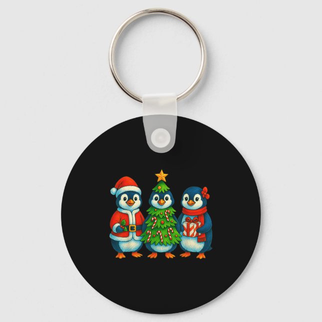 Chaveiro Funny Penguin Christmas Lights Penguin Cute Xmas H (Frente)