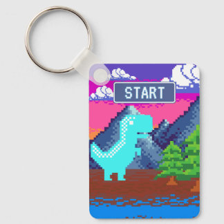 Chaveiro Funny Pixel Gamer Pixelated- Dinosaur Illustration