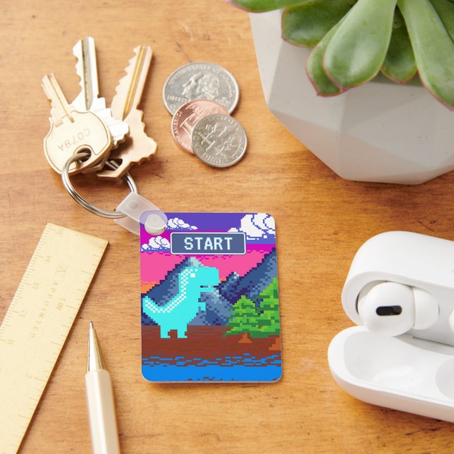 Chaveiro Funny Pixel Gamer Pixelated- Dinosaur Illustration (Mesa)