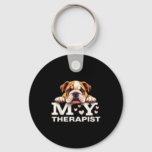 Chaveiro Funny Puppy My Therast English Bulldog Dog  (Frente)