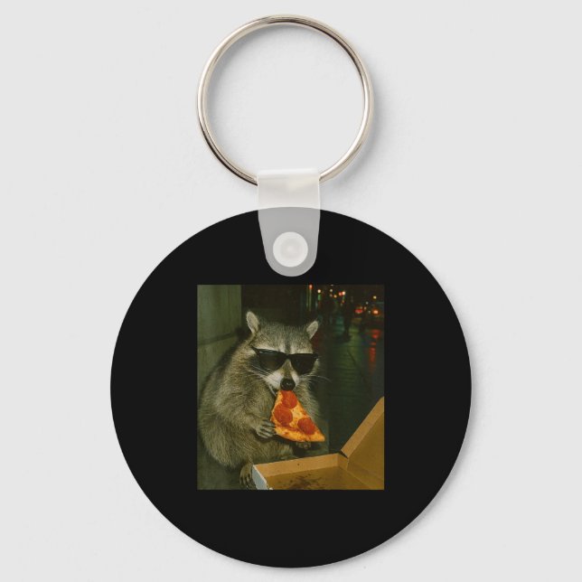 Chaveiro Funny Raccoon Eating Zza Animal Meme  (Frente)
