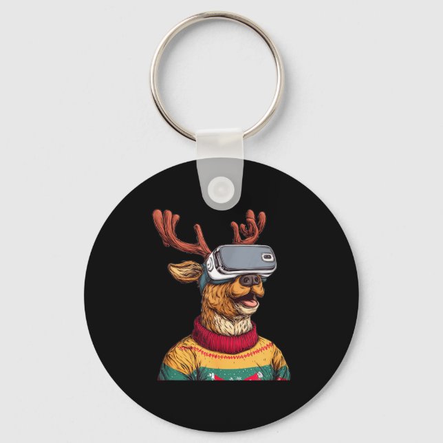 Chaveiro Funny Reindeer In Christmas Sweater And Vr Headset (Frente)