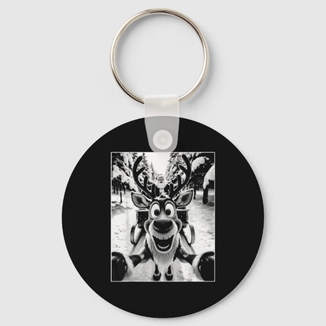 Chaveiro Funny Reindeer Selfie Santa Sleigh Christmas Holid (Frente)