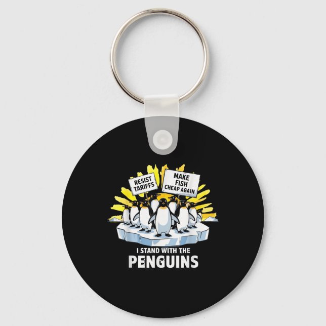 Chaveiro Funny Resiste Pinguins Protestando Contra Tarifas (Frente)