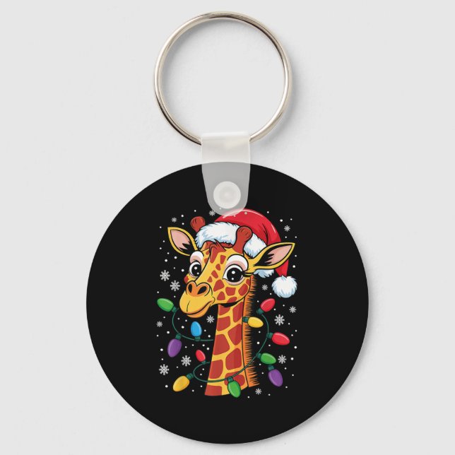 Chaveiro Funny Retro Giraffe Lover Santa Hat Christmas Ligh (Frente)