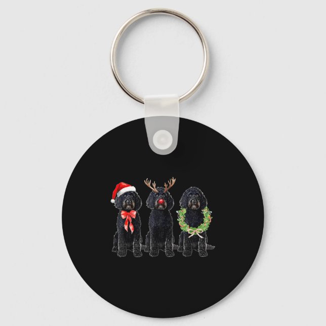 Chaveiro Funny Retro Santa Black Goldendoodle Dog Reindeer  (Frente)