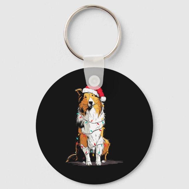 Chaveiro Funny Rough Collie Christmas Graphics Dog Lights L (Frente)