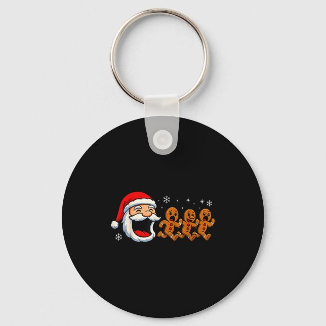 Chaveiro Funny Santa Chasing Gingerbread Christmas Cookie  (Frente)