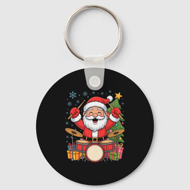 Chaveiro Funny Santa Christmas Design Drums Holiday Xmas Pa (Frente)