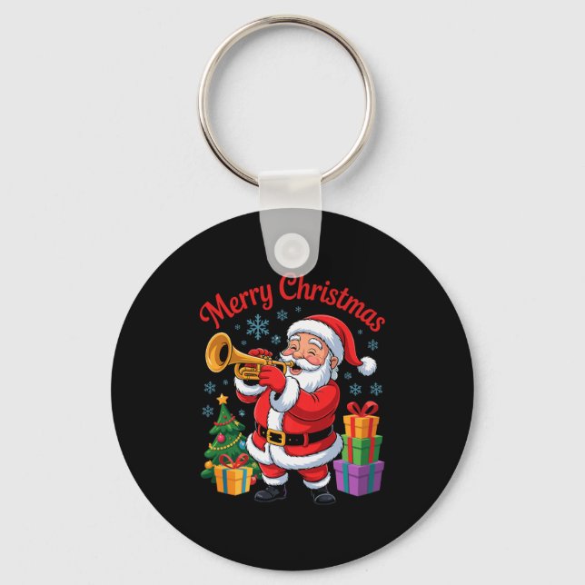 Chaveiro Funny Santa Christmas Design Trumpet Holiday Xmas  (Frente)