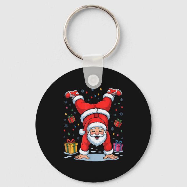 Chaveiro Funny Santa Playing Gymnastics Holiday Christmas X (Frente)