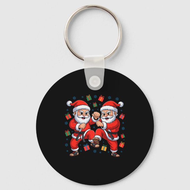 Chaveiro Funny Santa Playing Karate Martial Art Christmas X (Frente)