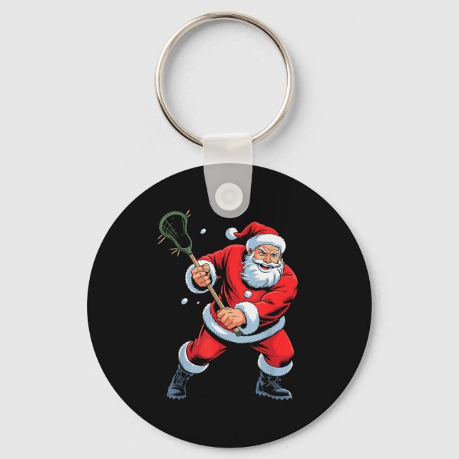 Chaveiro Funny Santa Playing Lacrosse Holiday Christmas Xma (Frente)