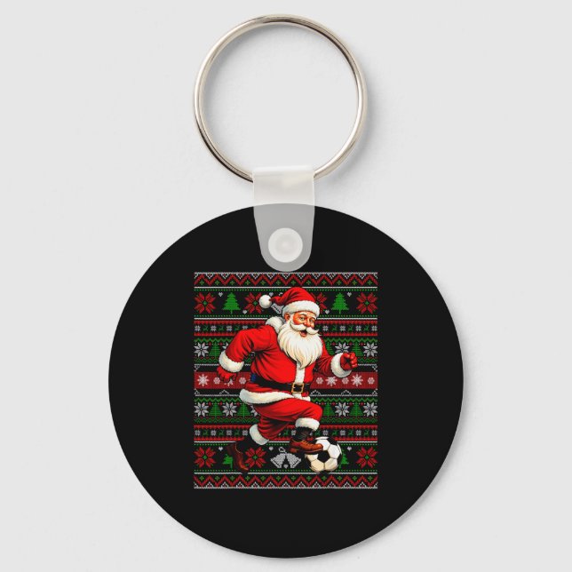 Chaveiro Funny Santa Playing Soccer Ugly Christmas Sweater  (Frente)