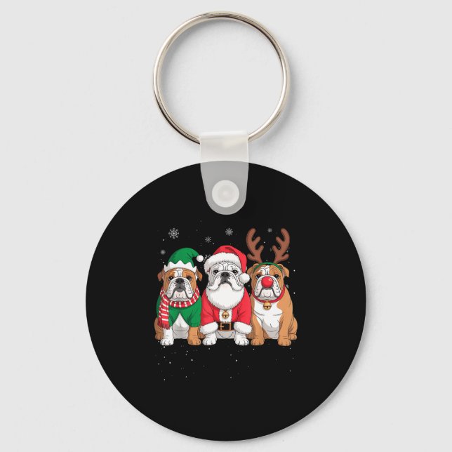 Chaveiro Funny Santa Reindeer English Bulldog Dog Women Men (Frente)