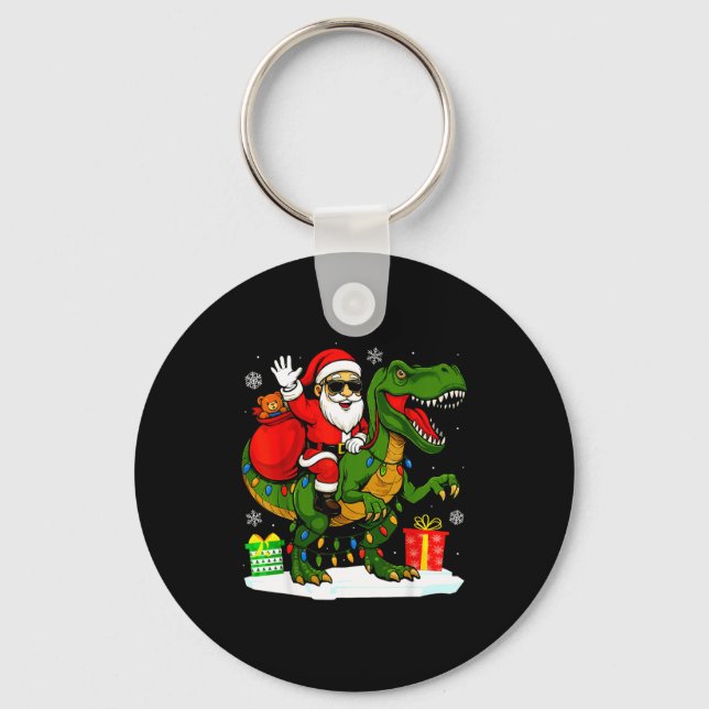 Chaveiro Funny Santa Riding Dinosaur T Rex Christmas Santa  (Frente)