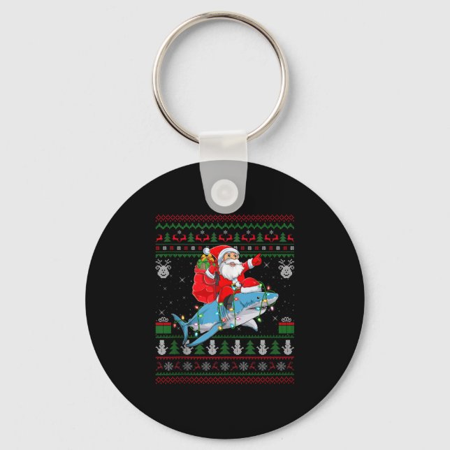 Chaveiro Funny Santa Riding Shark Ugly Christmas Sweaters S (Frente)