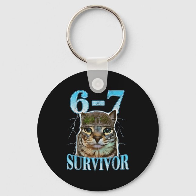 Chaveiro Funny Saying 67 Cats Tummy Ache Survivor Cat Meme  (Frente)