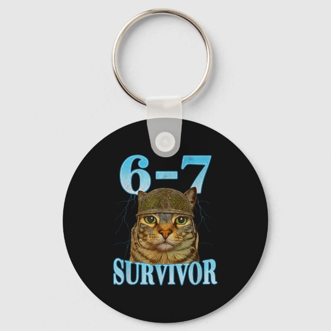 Chaveiro Funny Saying 67 Cats Tummy Ache Survivor Cat Meme  (Frente)