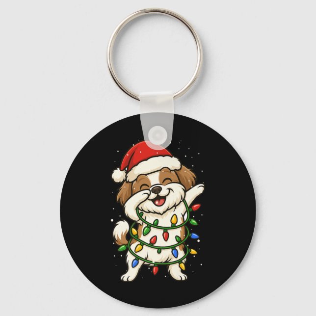 Chaveiro Funny Shih Tzu Dabbing Christmas Lights Xmas Mom D (Frente)