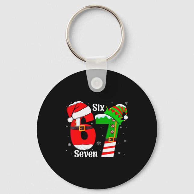 Chaveiro Funny Six Seven 6 7 Meme Gen Alpha Slang Santa Elf (Frente)