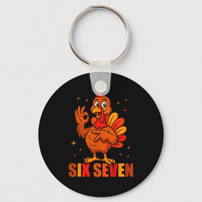 Chaveiro Funny Six Seven 6 7 Meme Thanksgiving Turkey 67 Ha (Frente)