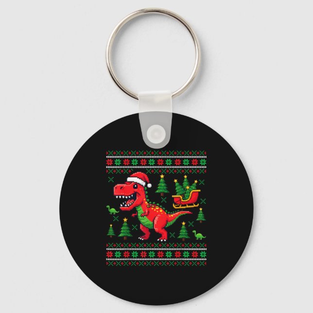 Chaveiro Funny T-rex Dinosaur Ugly Christmas Pajama Xmas  (Frente)