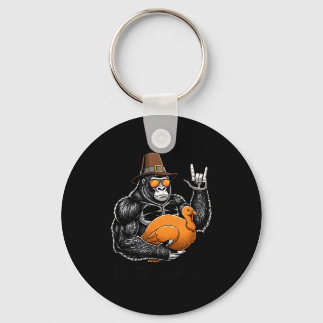 Chaveiro Funny Thanksgiving Gorilla Holding Turkey Lgrim Ha (Frente)