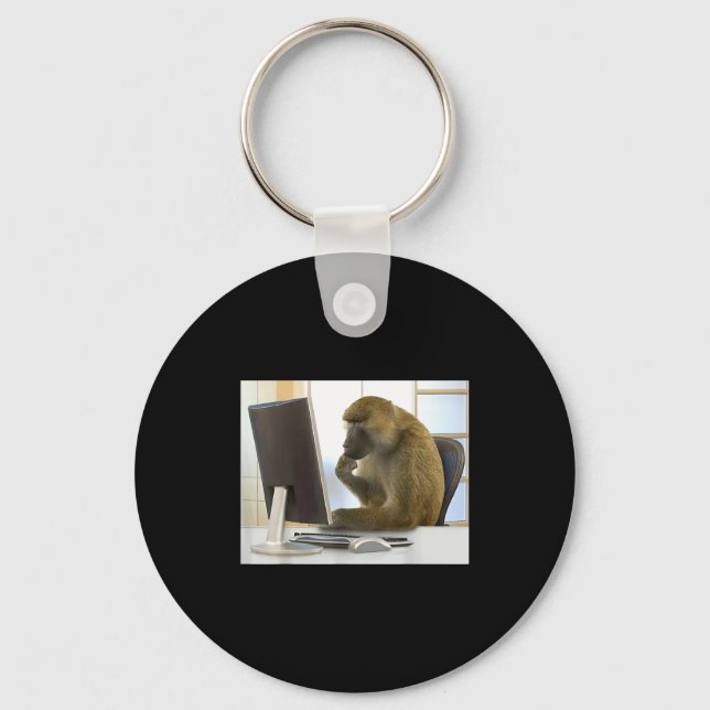 Chaveiro Funny Thinking Monkey Meme Office Curious Ape Brai (Frente)