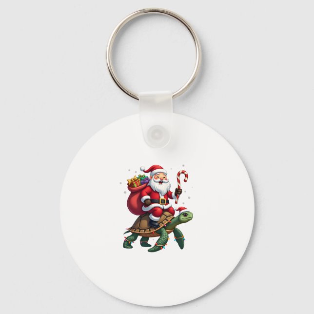 Chaveiro Funny Turtle Christmas Santa Riding Sea Turtle Xma (Frente)