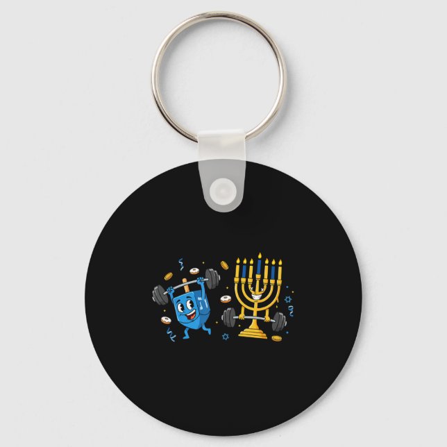 Chaveiro Funny Weightlifting Gym Dreidel Menorah Hanukkah W (Frente)
