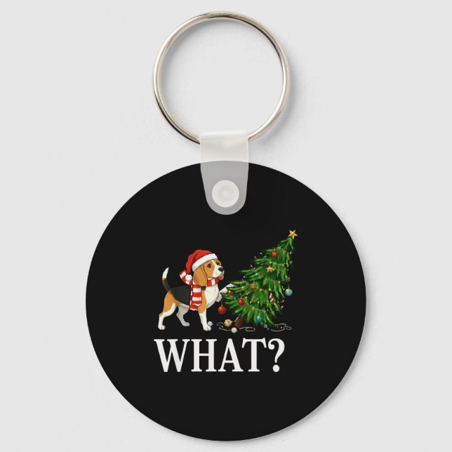 Chaveiro Funny Xmas Beagle Pushing Christmas Tree Over Dog  (Frente)